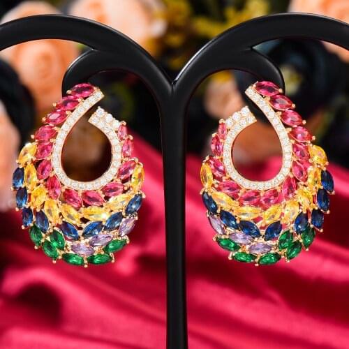 GODKI Trendy Leaves Flower Earring For Women Wedding Cubic Zirconia Dubai Bridal Earrings Costume Jewelry Summer Party