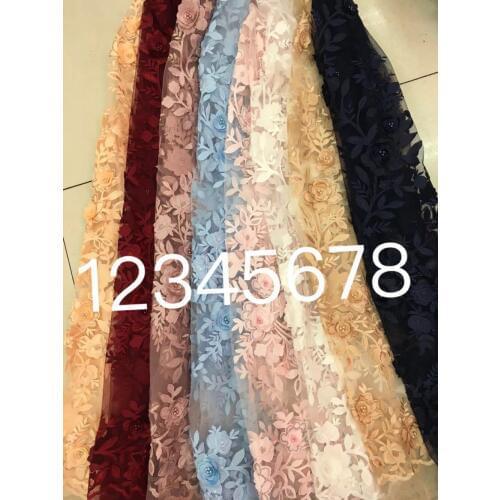 SH001 5yards /bag 8 color option 3d pearls flower applique dobby good quality tulle mesh lace fabric for wedding party