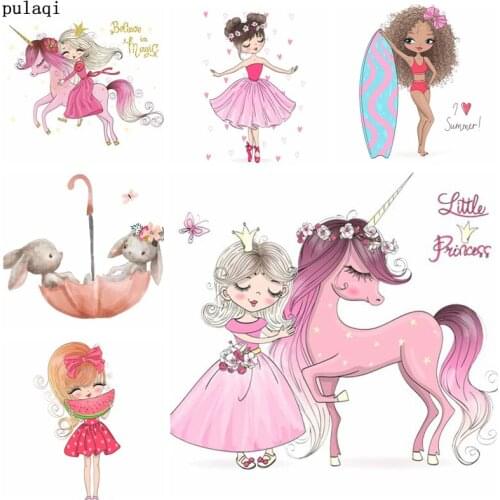 Pulaqi DIY Thermo Stickers Iron on Transfer for Clothes Stripes Cute Girl Patches Heat Transfer Vinyl Applique on Clothes Badges