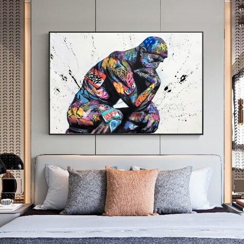 Thinker Man Graffiti Art Canvas Paintings on the Wall Art Posters and Prints Abstract Street Art Pictures For Living Room Decor