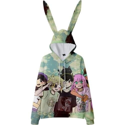 WAMNI Omori Bunny Ears Hoodie Fashion Hoody Sweatshirts Cosplay Bunny Ear Pullover Women Girls Bunny Ear Tops 2021 New Casual