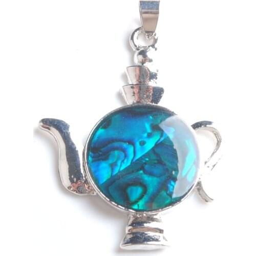 WOJIAER New Zelanian Abalone Shell Pearl Blue Gem Bead Pot Pendant Jewelry PN782
