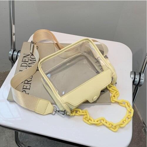 Wide Shoulder Strap Transparent Pvc Crossbody Bag 2021 New Women Pu Acrylic Chain Ladies Shoulder Messenger Flap Handbags