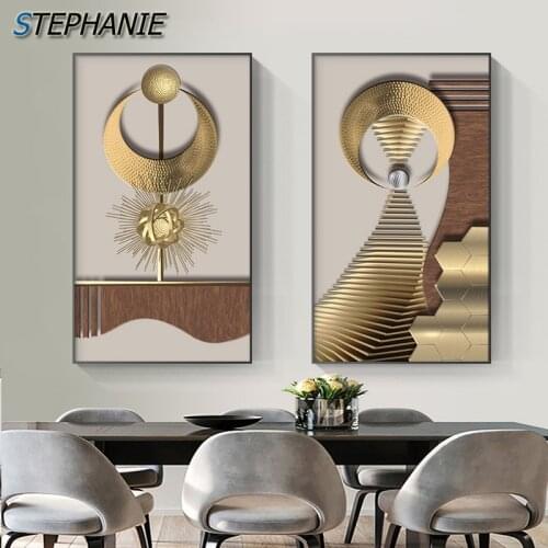 Golden Moon Sun Canvas Painting Abstract Gold Geometric Pattern Poster Print Modern Art Wall Picture for Living Room Hotel Decor