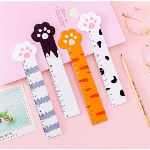 1pc 15cm Kawaii Cat Paw Straight Rulers Transparent Plastic Measuring Ruler Cute Stationery School Office Supplies Kids Gift