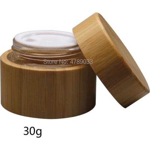 30g Glass Cream Jar with Bamboo Shell Makeup Skin Care Lotion Pot Cosmetic Container Packaging Bottles 10pcs