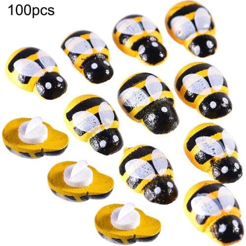 100pcs Bee Beetle With Wooden Double-Sided Tape Garden Flower Micro-Landscape DIY Jewelry