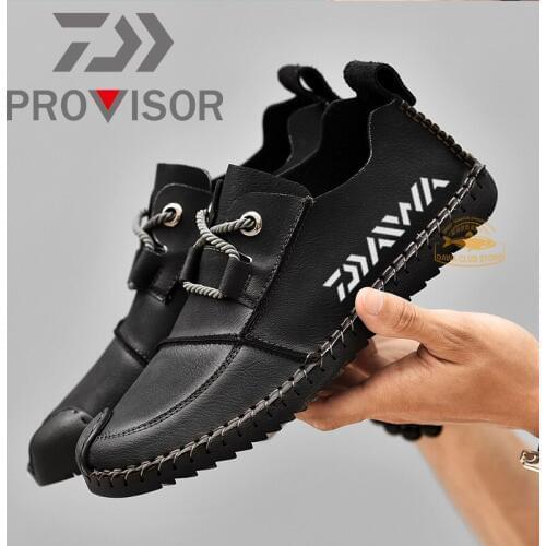 2020 DAIWA Mens Fishing Waterproof Leather Shoes Outdoor Hiking Breathable Non-slip Wear-resistant Leather Shoes Casual Shoes