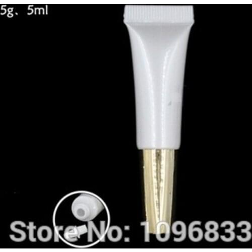 5ML 5G Plastic Soft Bottles Pearl White Color with Golden Square lid, Cosmetic Cream Gel Tubes, Sample Packing Tubes,100pc/Lot