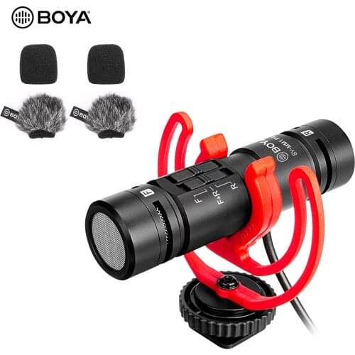 BOYA BY-MM1 Pro Dual Head Stereo Microphone for Smartphone Vlog PC Live Streaming on DSLR SLR Camera Shotgun Video Interview Mic