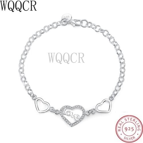 WQQCR 925 Sterling Silver Sparkling Letter Love Bracelet Shine Cubic Zirconia Stone Fashion Gift Jewelry