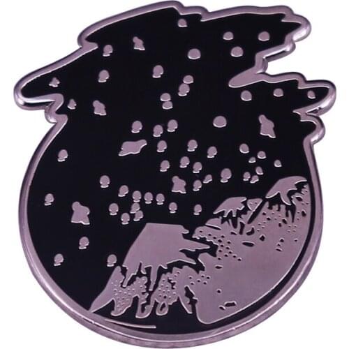 Snowy Night Sky Brooch mountain view Enamel Pin Starry Night Badge Accessory
