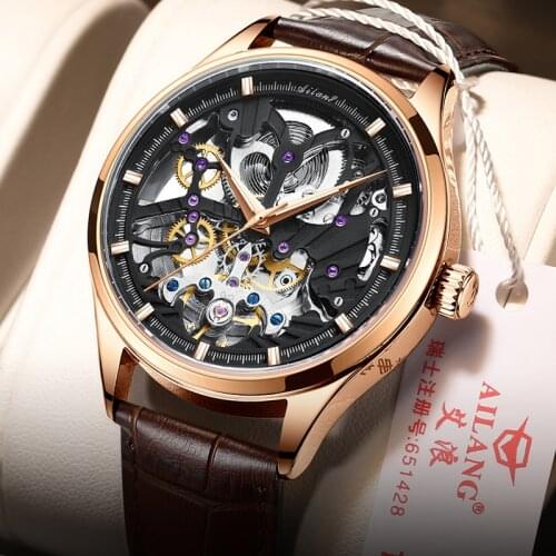 Tourbillon Hollow Man Watch Luminous Stainless Steel Men Sport Waterproof Fully Automatic Mens Mechanical Watches AILANG 8607G