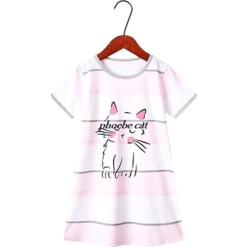 Animal Cat Kids Pajama Dress Cartoon Toddler Girls Nightgown Cotton Baby Girls Clothing Dress Casual Children Clothes Nightdress