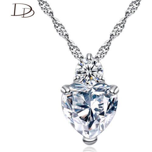 DODO Clear/Red/Purple Heart Zircon Necklace For Women Silver Plated Choker Necklaces Fashion Water-wave Chain Wedding DSN013
