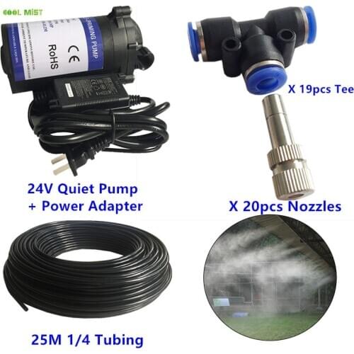 H113 Free Shipping 80PSI DC 24V Quiet Water Pump 20pcs Slip Lock 6mm Fog Nozzle 0.3mm Aeroponic System Patio Mist Cooling System