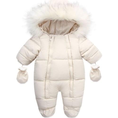 Baby Girl Boy Thermal Clothes Set Winter, Warm Solid Color Long Sleeve Hooded Romper and Gloves Daily Wear