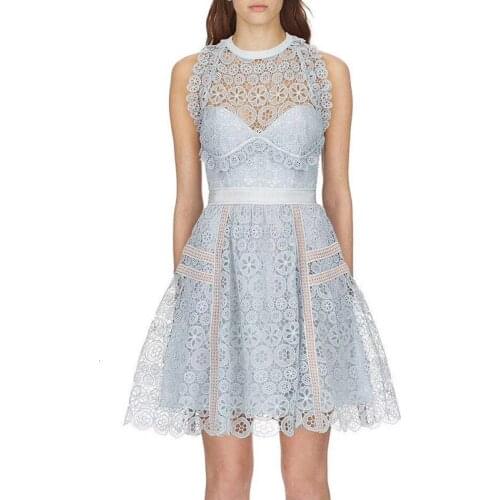 Sleeveless Lace Dress For Women Hollow Out Crochet Halter Slim Short Party Dress , Outdoor Casual Sexy Streetwear