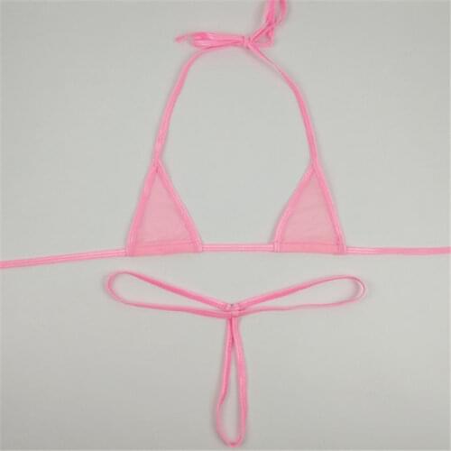 Micro bikini Sexy swimwear women swimsuit women biquini mini bikinis Solid color Halter Small triangle Transparent String Thong