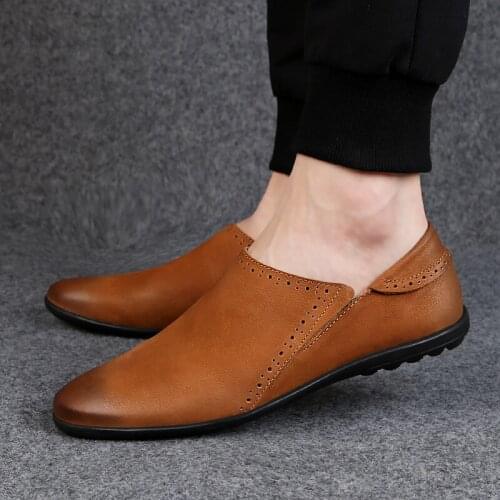 2021 New Mens Casual Fashion All-match One Foot Loafers Mens High Quality Genuine Leather Comfy Moccasins Slip-on Loafers