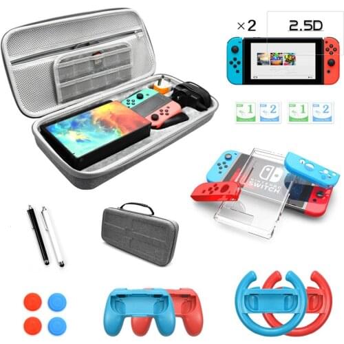 9 in 1 game accessory set Black red blue For Nintend Switch Travel Carrying Bag Screen Protector Case Charging Cable