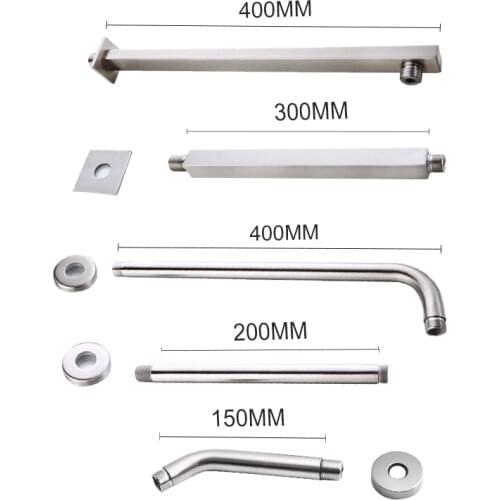Wall Ceiling Mounted Shower Arm Stainless Steel Brushed Bathroom Shower Accessories Shower Head Fixed Pipe Round and Square G1/2
