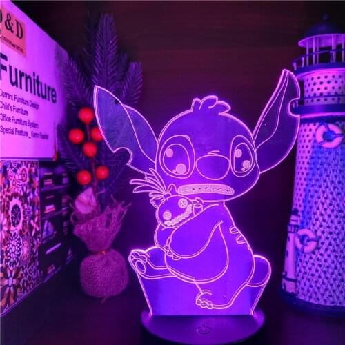 Disney Stitch 3d Anime Night Lights Cute Lamp Decor Bedroom Lighting Colorful Xmas Gift Lampara Illuminator Desk Led Night Lamp