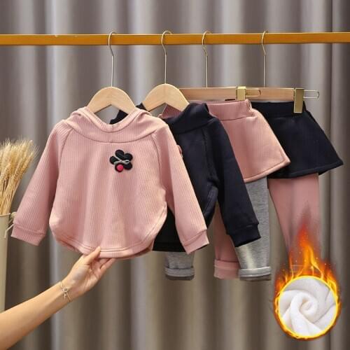 Toddler Girl Fall Clothes Sets Kids Cotton Fleece Hoodies+Skirt Pants 2 Pcs Tracksuit Girls Casual Costumes School Outfit Suits
