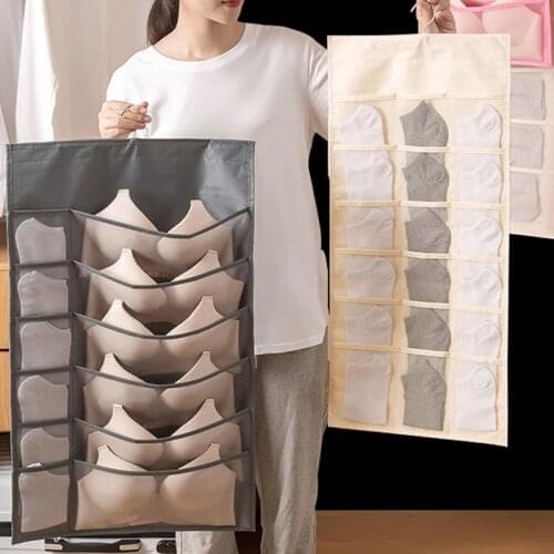 24Grid Double-sided Storage Hanging Bag Foldable Underwear Organizer Wardrobe Door Back Hanging Bag Socks Sundries Storage Bags