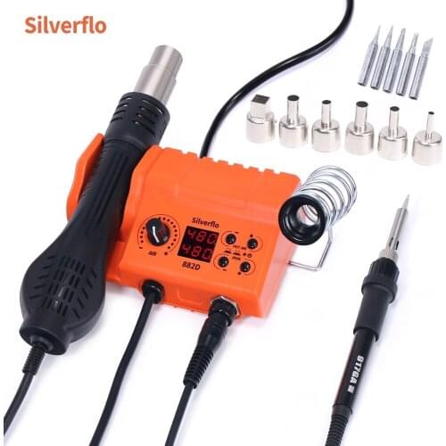 700W Soldering Iron Station 882D Double Digital Display Desoldering Station ESD Hot Air Gun Rework Tool