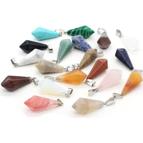 Natural Stone Pendant Rose Quartzs Red Agates Polygonal Rhombus Shape Pendants For Making DIY Jewelry Necklace Size 13x28mm