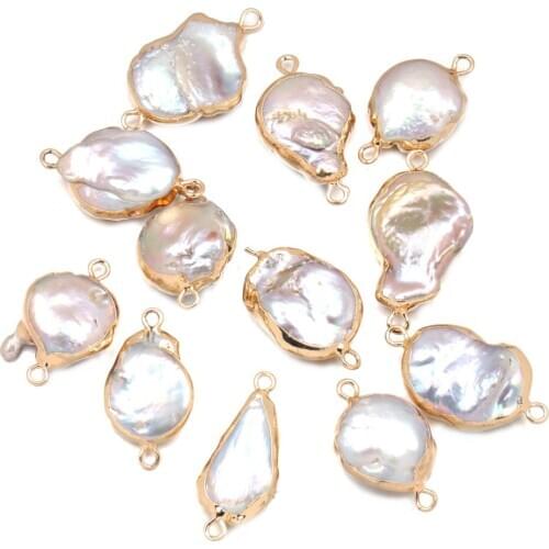 Natural Freshwater Pearl Pendant irregular Double hole connector Pendants for Jewelry Making DIY Bracelet Necklaces Accessories