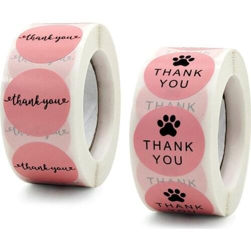 Pink Thank You Stickers Roll of 100-500pcs Thank You Seal Stickers for Business, Boutique packaging Gifts Wedding Party Decor