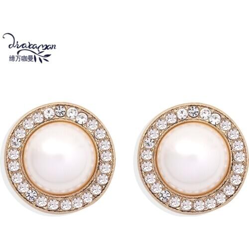 Dvacaman Korean Geometric Round Imitation Pearl Stud Earrings for Women Wedding Jewelry Girls Gift CZ Crystal Pearl Earrings New