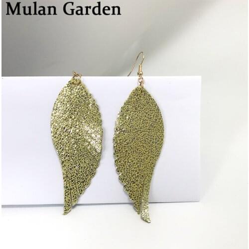 M&G Angle Wing Glitter Genuine Leather Earring Shiny Leather Pendant Dangle Earrings Fashion Jewelry Accessories Ear Drop Gifts