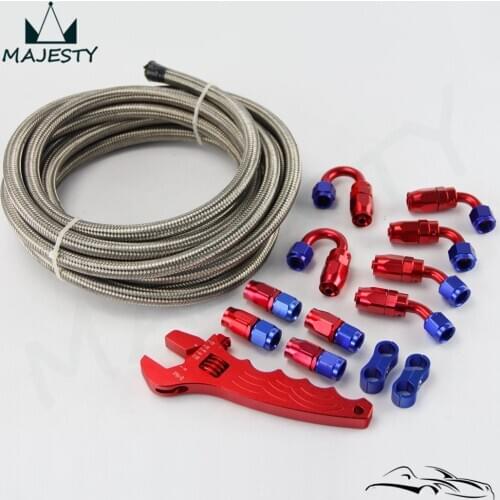 AN6 STEEL NBRAIDED OIL line hose Silver+Fitting Adaptor+Wrench Tools Spanner kit