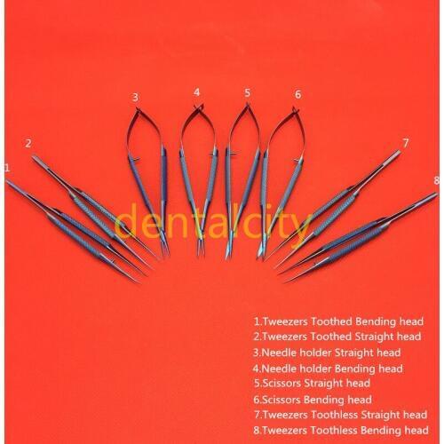Dental Instruments 16cm/18cm Microsurgical Ophthalmic Surgical Instruments Scissors+Needle Holders +Tweezers Titanium