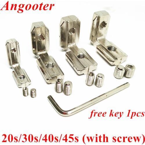 T Slot L Shape Aluminum Angle bracket Corner Interior Joint Brackets with Gurb screws for 2020 3030 4040 4545 Aluminum Profile