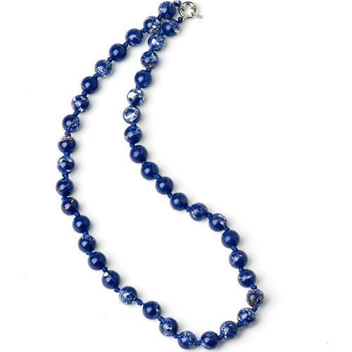 Dark blue beads add pure white The stripes Men and women can wear 10 MM Blue Synthesis emperor stone Necklace