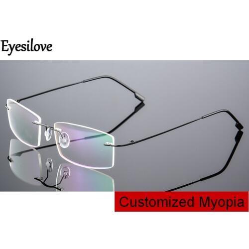 Eyesilove customized myopia glasses for men women rimless frame prescription glasses near-sighted mopia eyeglasses single vision