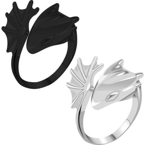 Punk Style Titanium Brass Black White Koakuma Little Devil Dragon Gothic Angel Pterodactyl Open Couple Ring Party Jewelry Gift
