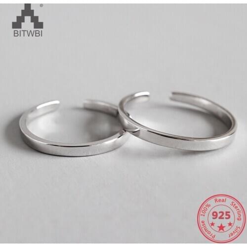 100% S925 Sterling Silver Personality Simple Lines Open Smooth Thin Ring