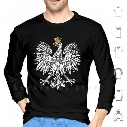 Polska White Eagle Vintage Design , Poland Patriotic Hoodie Long Sleeve Koszulka Patriotyczna Koszulka Polska Poland