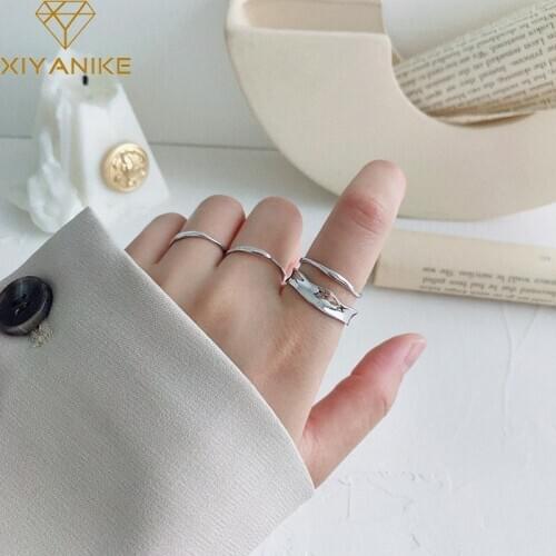 XIYANIKE 925 Sterling Silver Thin Glossy Double Irregular Ring Female Retro Handmade Index Finger Accessories Ring Jewelry Gift