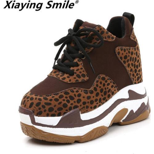 Xiaying Smile Women Heel Pumps Women Fashion Casual Shoes Female Leopard Print Platform Wedges Pumps Inside Heighten Shoes