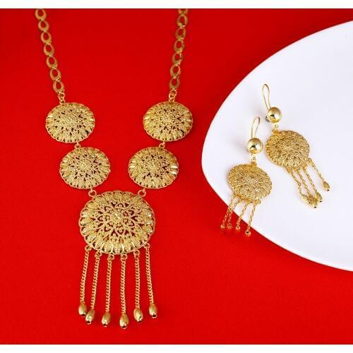 Women Wedding Necklace Earrings Jewelry Set Gold Color African Eritrea Ethiopian Habesha Wedding Jewelry