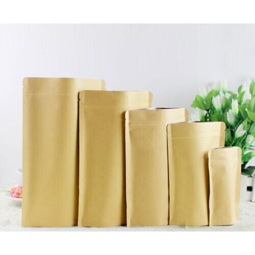 100pcs Brown Kraft Paper Bags For Gifts/candy/tea/food/wedding Not Window Stand Up Zipper Kraft Bags Crafts Packing Bag Display