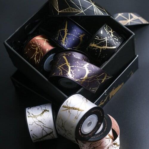 50yards Gold Foil Printed Satin Ribbon for Gift Packaging Wrapping Wedding Christmas Birthday Decoration 2020122201