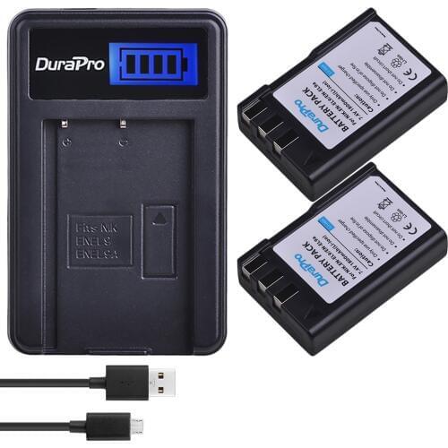 Durapro 2pc 1800mAh EN-EL9 EN EL9 ENEL9 Rechargeable Camera Battery + LCD USB Charger For Nikon D40 D40X D60 D3000 D5000 Camera