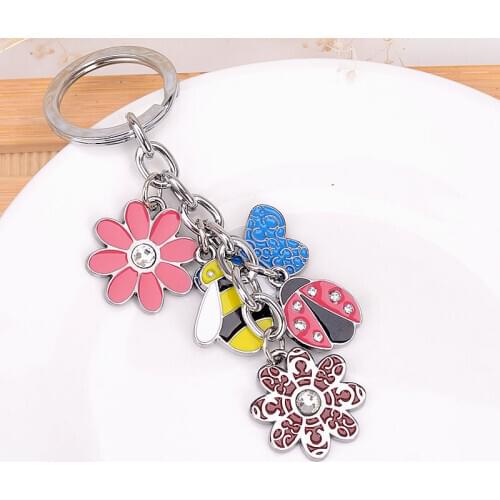 Butterfly keychain for women flower ladybird key chain key holder high quality honeybee keychain cute portachiavi bag charm